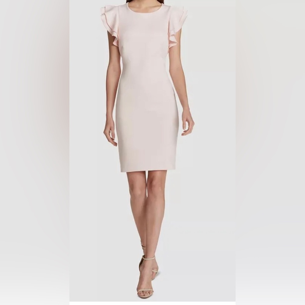 Tommy Hilfiger Scuba Sheath Dress with Flutter Sleeves - Pink - Size 12